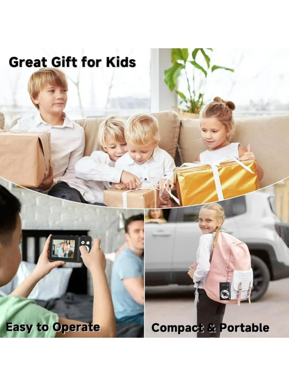 44MP Compact Digital Camera, FHD 1080P, 16X Zoom, Face Detection, Anti-Shake